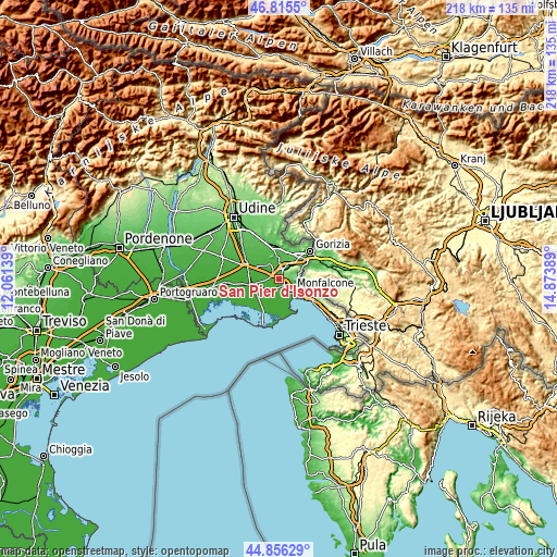 Topographic map of San Pier d'Isonzo