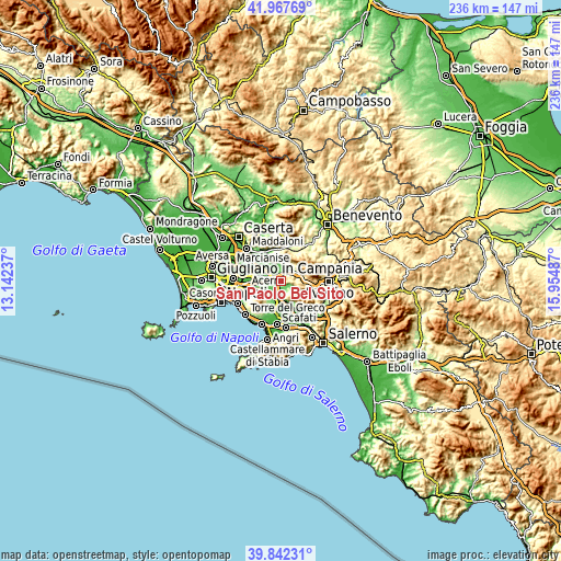 Topographic map of San Paolo Bel Sito