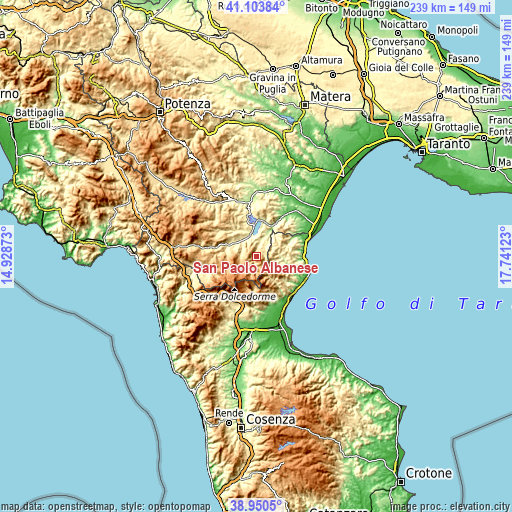 Topographic map of San Paolo Albanese