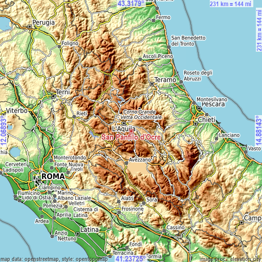 Topographic map of San Panfilo d'Ocre