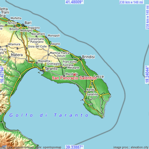 Topographic map of San Pancrazio Salentino