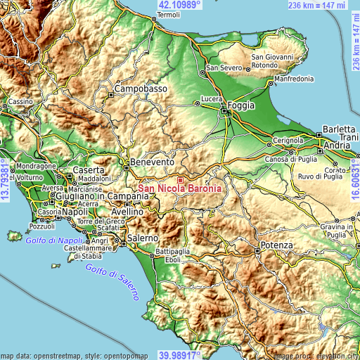 Topographic map of San Nicola Baronia