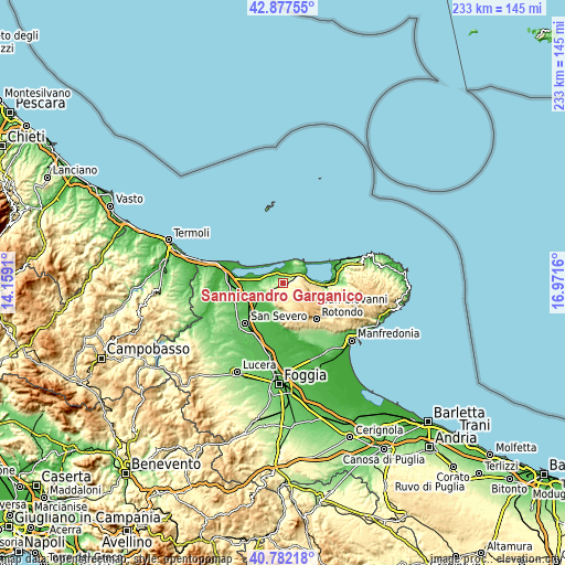 Topographic map of Sannicandro Garganico