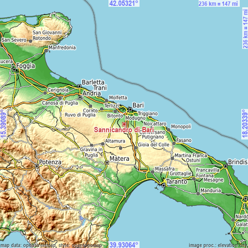Topographic map of Sannicandro di Bari