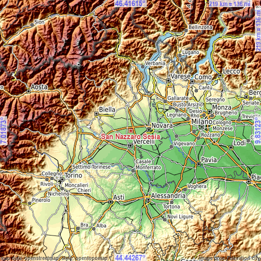 Topographic map of San Nazzaro Sesia