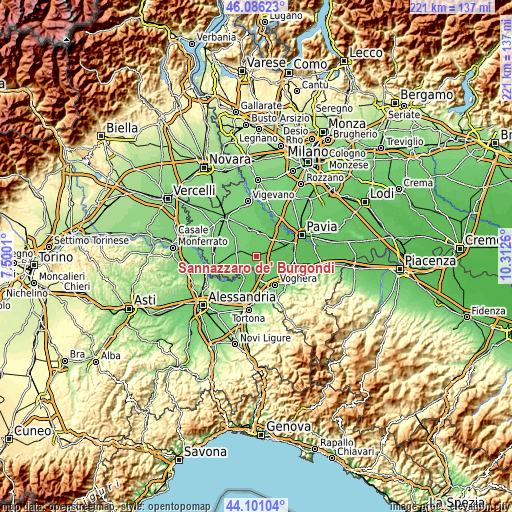 Topographic map of Sannazzaro de' Burgondi