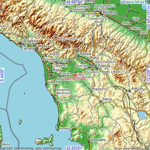 Topographic map of San Miniato