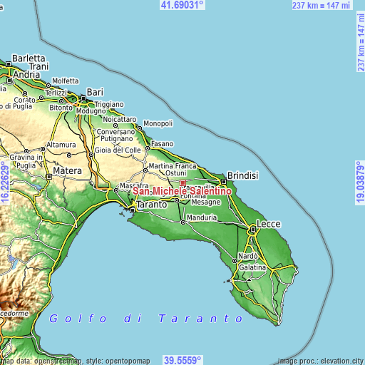 Topographic map of San Michele Salentino