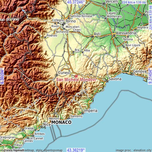 Topographic map of San Michele Mondovì