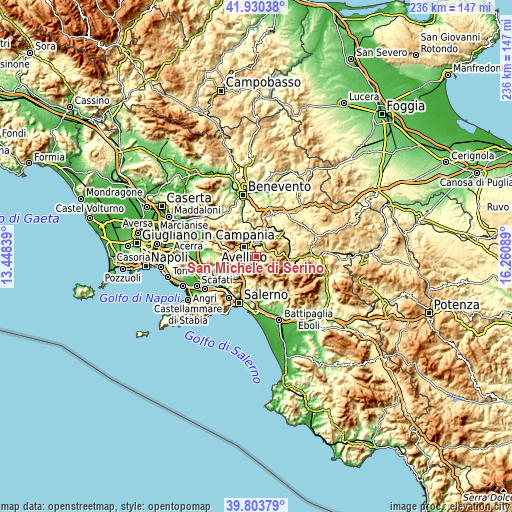 Topographic map of San Michele di Serino
