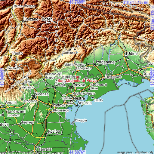 Topographic map of San Michele di Piave