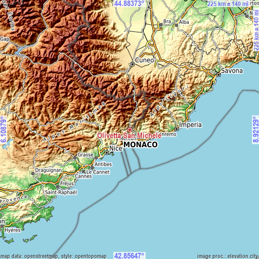 Topographic map of Olivetta San Michele