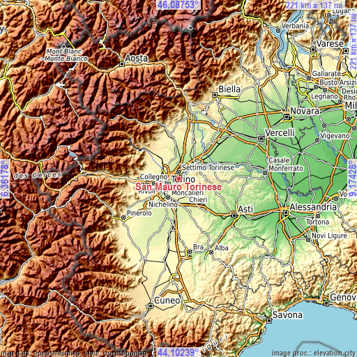 Topographic map of San Mauro Torinese