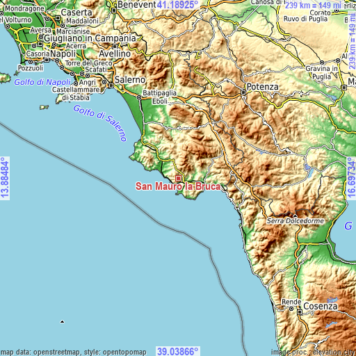 Topographic map of San Mauro la Bruca