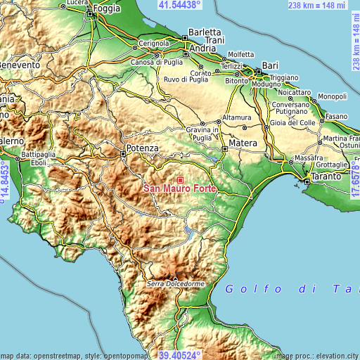 Topographic map of San Mauro Forte