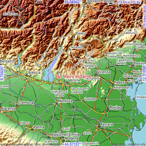 Topographic map of San Mauro di Saline