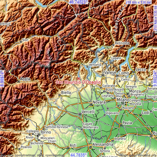 Topographic map of San Maurizio D'Opaglio