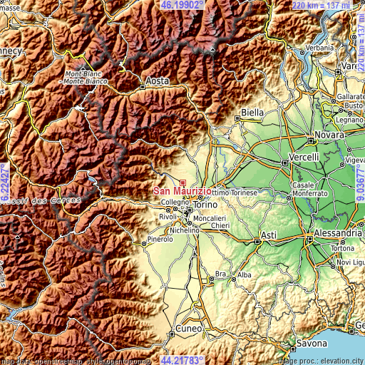 Topographic map of San Maurizio