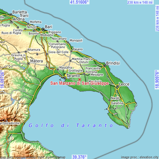 Topographic map of San Marzano di San Giuseppe