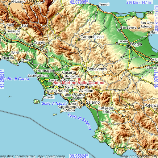 Topographic map of San Martino Valle Caudina