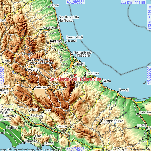 Topographic map of San Martino sulla Marrucina