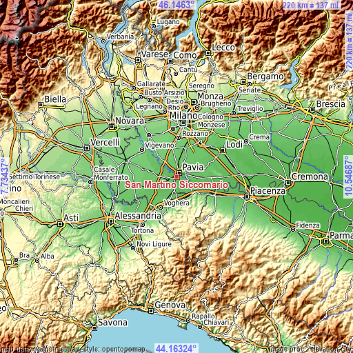 Topographic map of San Martino Siccomario