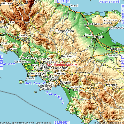 Topographic map of San Martino Sannita