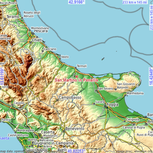 Topographic map of San Martino in Pensilis