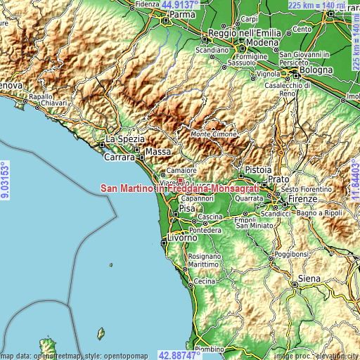 Topographic map of San Martino in Freddana-Monsagrati