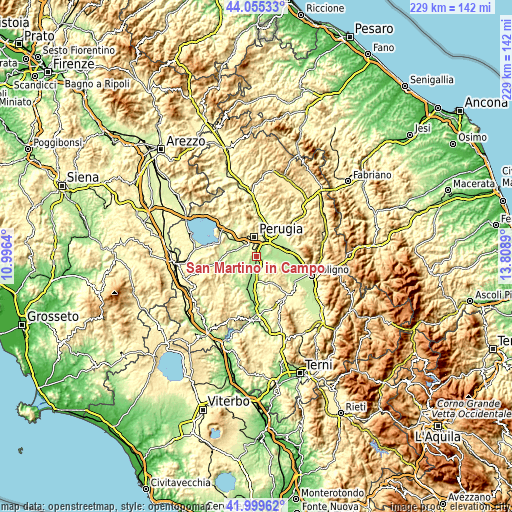 Topographic map of San Martino in Campo