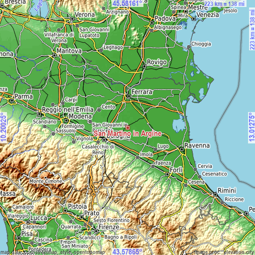 Topographic map of San Martino in Argine