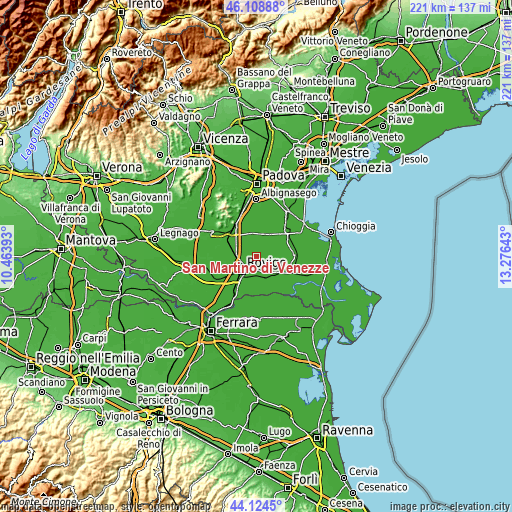 Topographic map of San Martino di Venezze