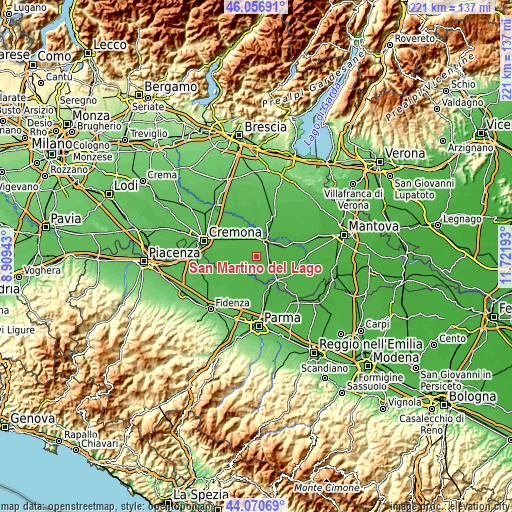 Topographic map of San Martino del Lago