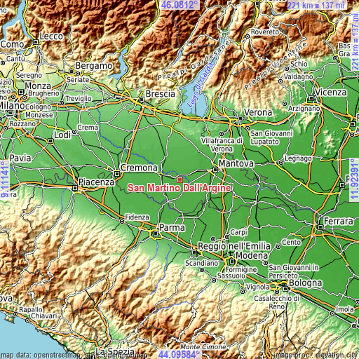 Topographic map of San Martino Dall'Argine