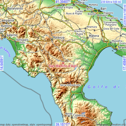 Topographic map of San Martino d'Agri