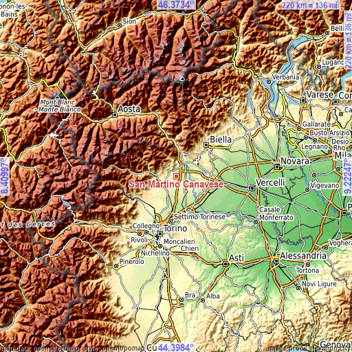 Topographic map of San Martino Canavese