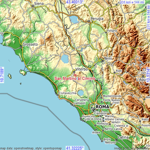 Topographic map of San Martino al Cimino