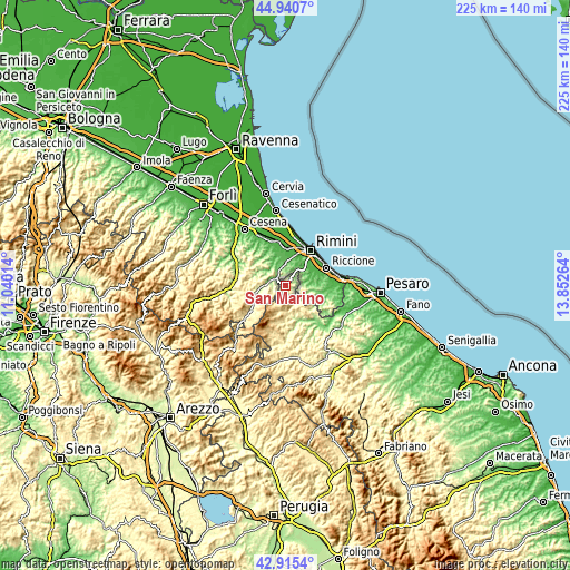 Topographic map of San Marino