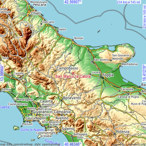 Topographic map of San Marco la Catola