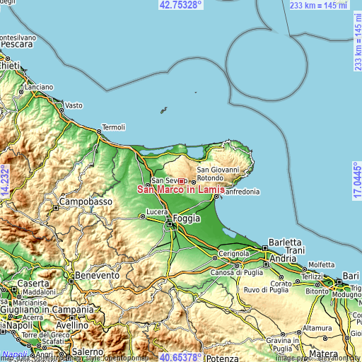 Topographic map of San Marco in Lamis