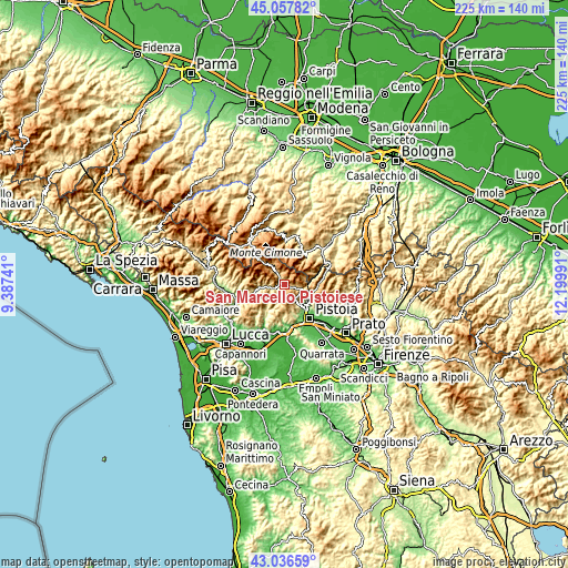 Topographic map of San Marcello Pistoiese