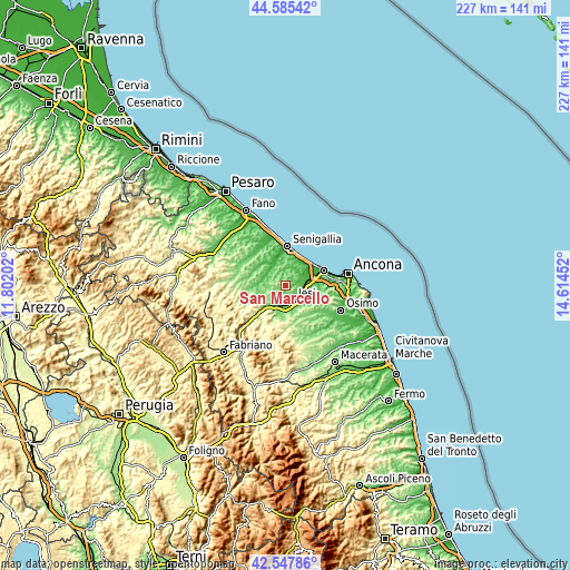 Topographic map of San Marcello