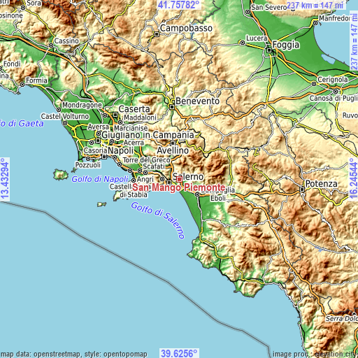 Topographic map of San Mango Piemonte