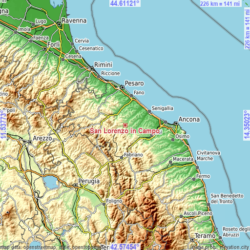 Topographic map of San Lorenzo in Campo