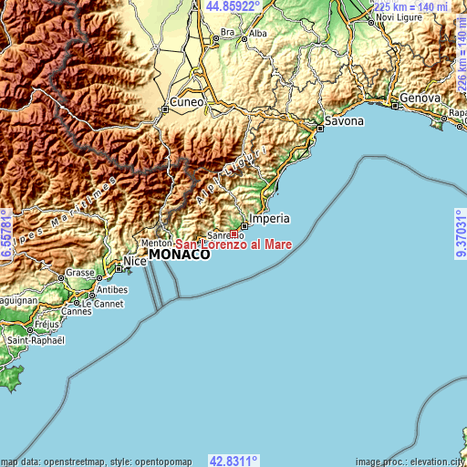 Topographic map of San Lorenzo al Mare