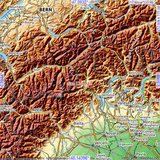 Topographic map of San Lorenzo