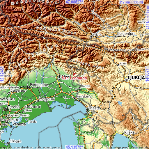 Topographic map of San Leonardo