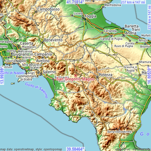 Topographic map of San Gregorio Magno