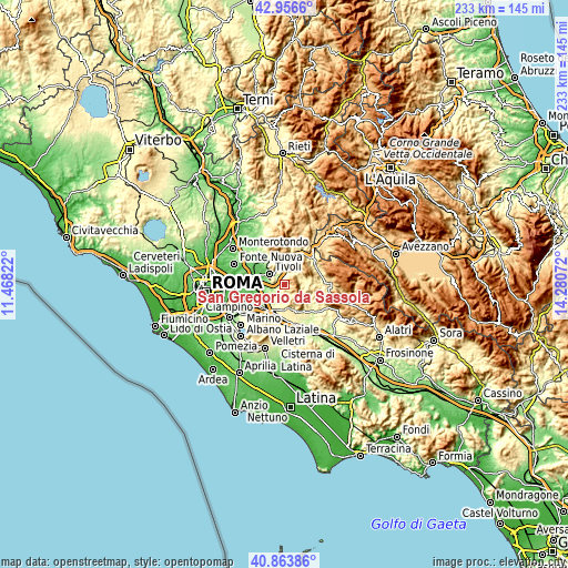 Topographic map of San Gregorio da Sassola