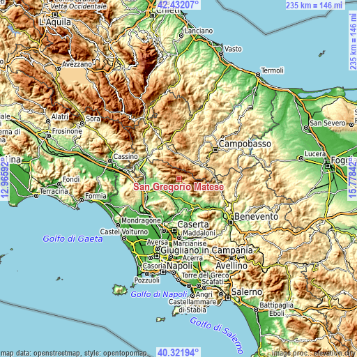 Topographic map of San Gregorio Matese